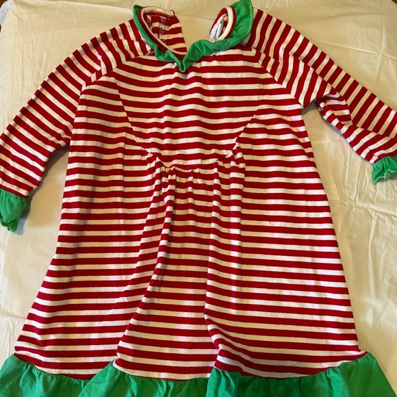 smockadot kids 18mths red and white stripe dress with green ruffle - Picture 1 of 3